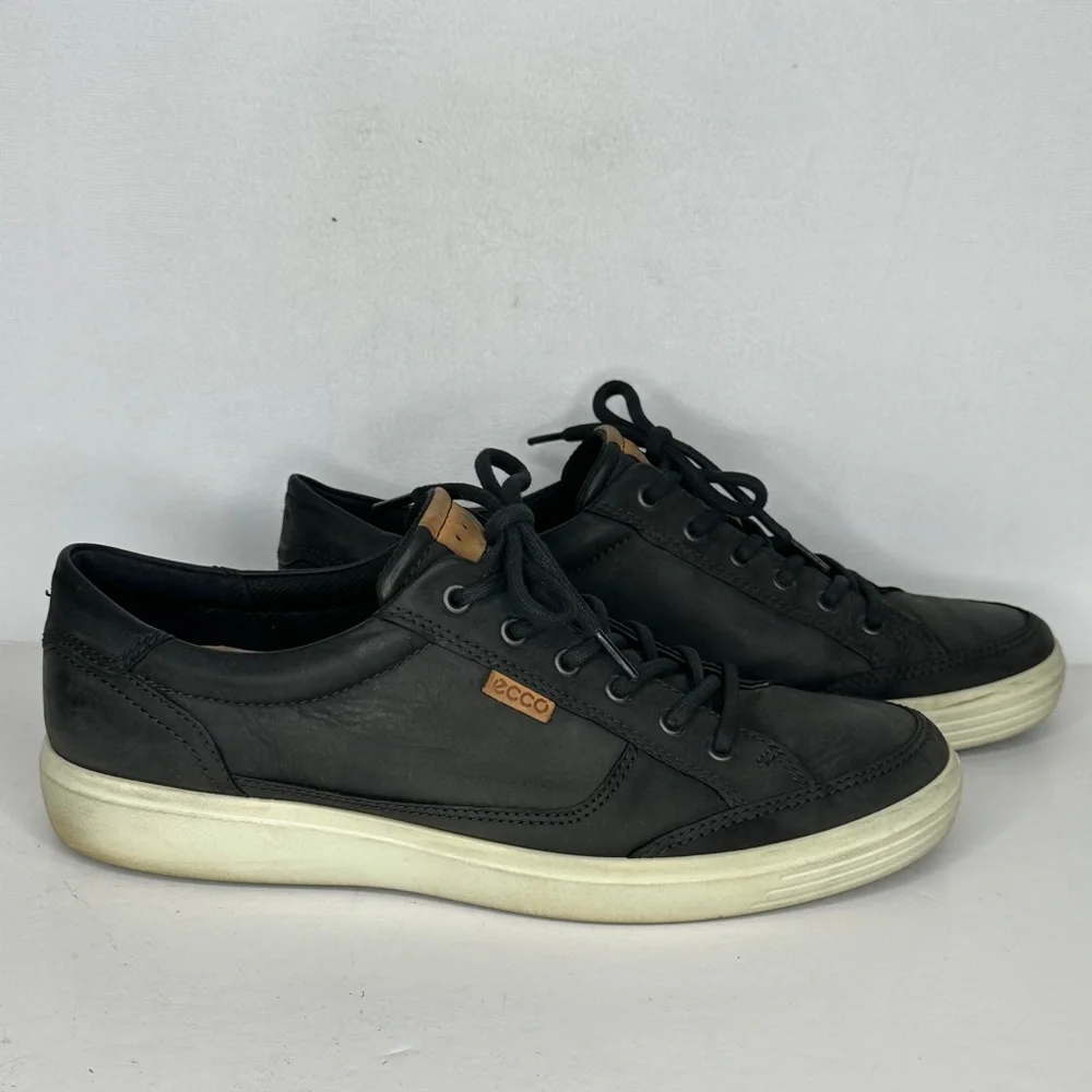 ECCO Soft 7 Sneakers Black Casual‎ Leather Lace Up Low Top Sz 12